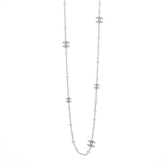 Chanel CC Station Long Necklace Metal with Faux Pearls and Crystals
