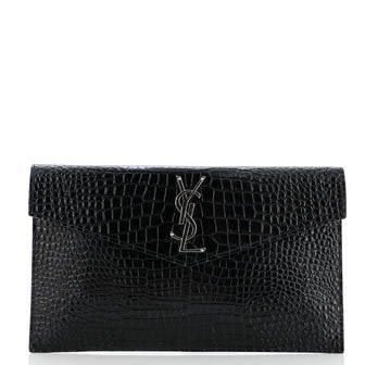 Saint Laurent Uptown Pouch Crocodile Embossed Leather
