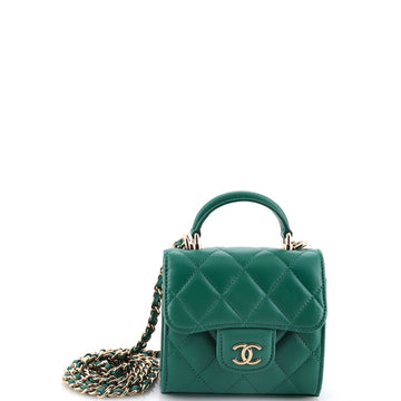 Chanel Square Classic Flap Top Handle Clutch with Chain Quilted Lambskin