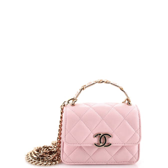 Chanel Coco Enamel Top Handle Flap Clutch with Chain Quilted Lambskin