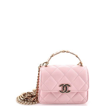 Chanel Coco Enamel Top Handle Flap Clutch with Chain Quilted Lambskin