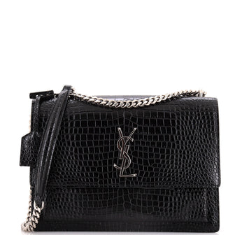 Saint Laurent Sunset Crossbody Bag Crocodile Embossed Leather Large