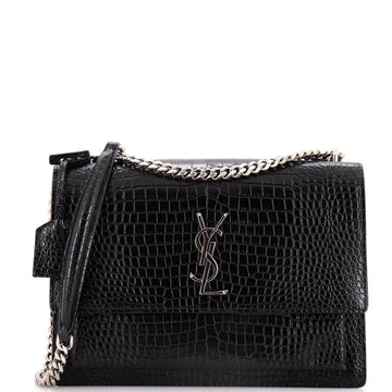 Saint Laurent Sunset Crossbody Bag Crocodile Embossed Leather Large