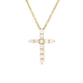 Tiffany & Co. Cross Pendant Necklace 18K Yellow Gold with Diamonds Small