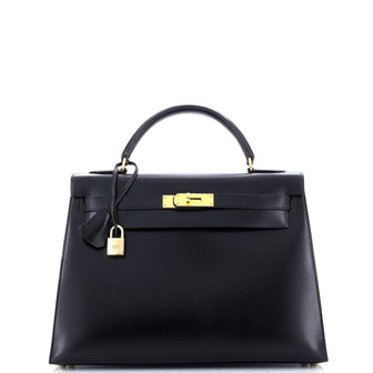 Hermes Kelly Handbag Black Box Calf with Gold Hardware 32