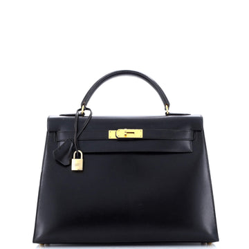 Hermes Kelly Handbag Black Box Calf with Gold Hardware 32