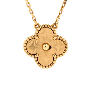 Van Cleef & Arpels Vintage Alhambra Pendant Necklace Guilloche 18K Yellow Gold