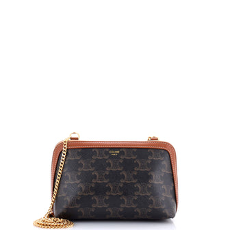 Celine Zip Around Chain Clutch Triomphe Coated Canvas