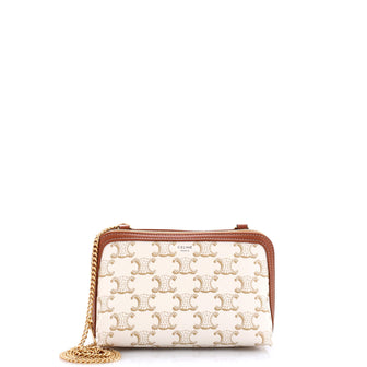 Celine Zip Around Chain Clutch Triomphe Coated Canvas