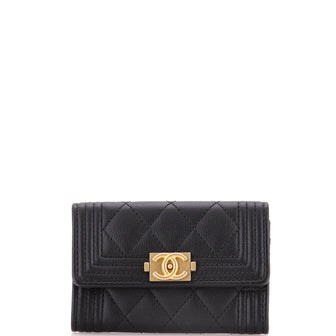Chanel Boy Flap Card Case Quilted Caviar