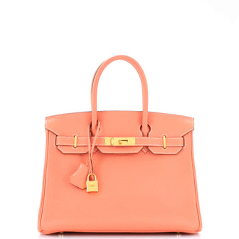 Hermes Birkin Handbag Pink Clemence with Gold Hardware 30