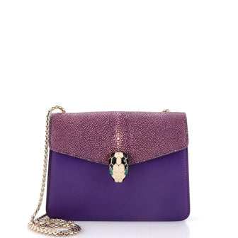 Bvlgari Serpenti Forever Square Shoulder Bag Leather and Stingray Small