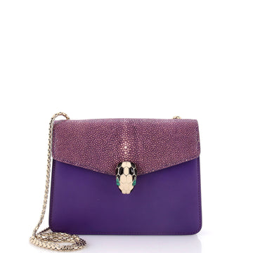 Bvlgari Serpenti Forever Square Shoulder Bag Leather and Stingray Small