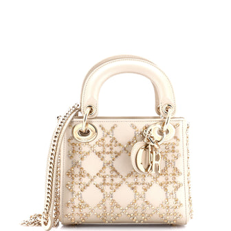 Christian Dior Lady Dior Chain Bag Crystal Embellished Cannage Quilt Leather Mini