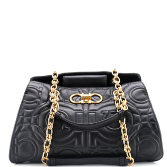Salvatore Ferragamo Gancini Chain Tote Quilted Leather Medium