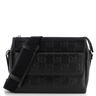 Gucci Front Pocket Messenger Bag GG Embossed Perforated Leather Medium