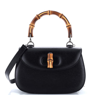 Gucci Vintage Convertible Bamboo Top Handle Bag Leather Medium