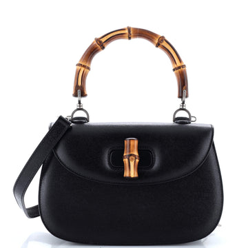 Gucci Vintage Convertible Bamboo Top Handle Bag Leather Medium