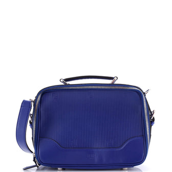 Fendi Top Handle Zip Around Travel Messenger Bag Embossed Leather