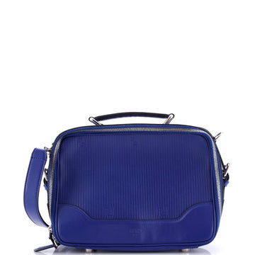 Fendi Top Handle Zip Around Travel Messenger Bag Embossed Leather