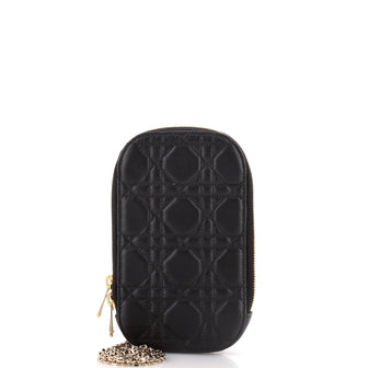 Christian Dior Lady Dior Phone Holder on Chain Cannage Quilt Lambskin