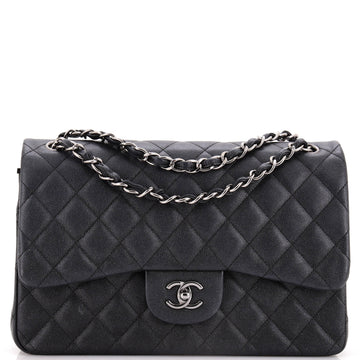 Chanel Classic Double Flap Bag Quilted Iridescent Caviar Jumbo