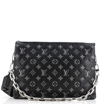 Louis Vuitton Coussin Bag Denim Printed Monogram Embossed Lambskin MM