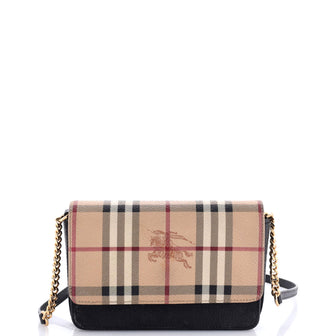 Burberry Hampshire Wallet on Chain Leather and House Check Canvas