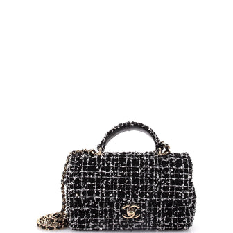 Chanel Classic Single Flap Top Handle Bag Quilted Tweed with Sequins Mini