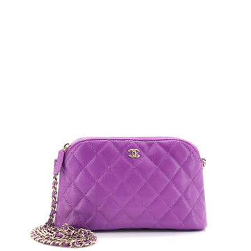 Chanel CC Dome Zip Clutch with Chain Quilted Caviar Small