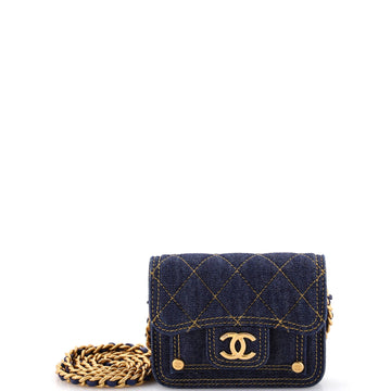 Chanel Double You CC Flap Clutch with Chain Quilted Denim