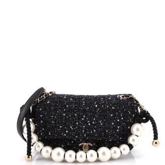 Chanel Pearl Handle Flap Bag Quilted Tweed Medium