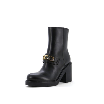 Gucci Women's Logo Heeled Ankle Boots Leather