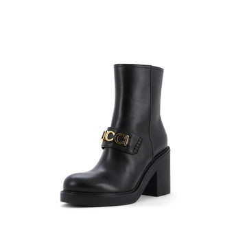 Gucci Women's Logo Heeled Ankle Boots Leather