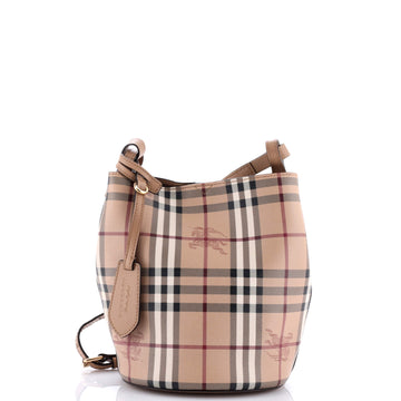 Burberry Lorne Bucket Bag Haymarket Coated Canvas Small