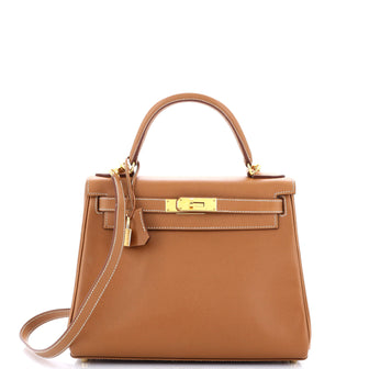 Hermes Kelly Handbag Brown Courchevel with Gold Hardware 28