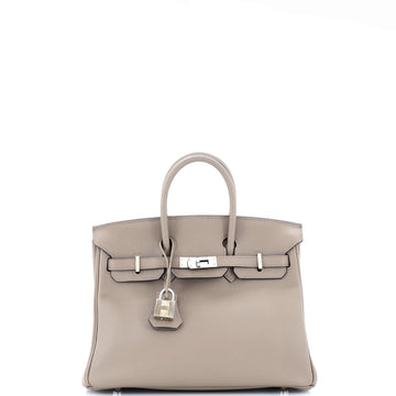 Hermes Birkin Handbag Grey Swift with Palladium Hardware 25