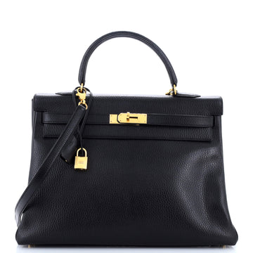 Hermes Kelly Handbag Black Ardennes with Gold Hardware 35