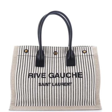 Saint Laurent Rive Gauche Shopper Tote Striped Canvas Small