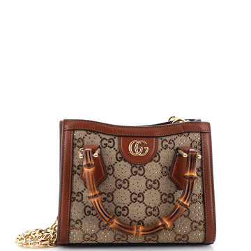 Gucci Diana NM Bamboo Handle Tote Crystal Embellished GG Canvas Mini