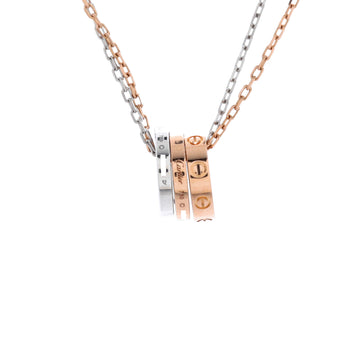 Cartier Love 3 Ring Pendant Necklace 18K Rose Gold and 18K White Gold with 6 Diamonds