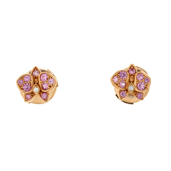 Cartier Caresse D'Orchidees Stud Earrings 18K Rose Gold with Pink Sapphires and Diamonds Small