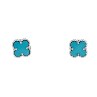 Van Cleef & Arpels Sweet Alhambra Stud Earrings 18K White Gold and Turquoise