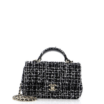 Chanel Classic Single Flap Top Handle Bag Quilted Tweed with Sequins Mini