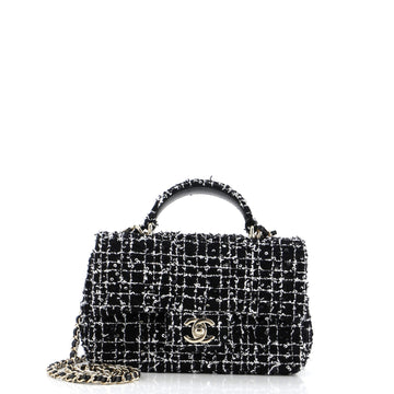Chanel Classic Single Flap Top Handle Bag Quilted Tweed with Sequins Mini