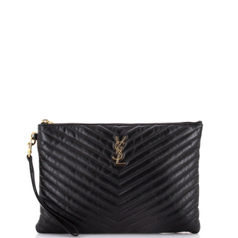 Saint Laurent Classic Monogram Wristlet Pouch Matelasse Chevron Leather Medium
