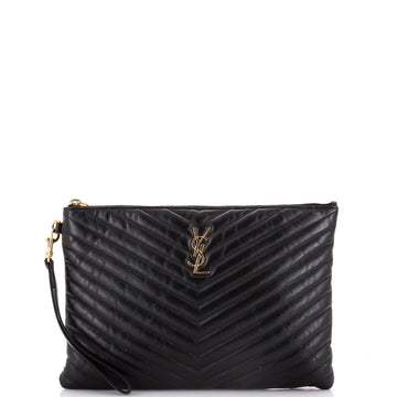 Saint Laurent Classic Monogram Wristlet Pouch Matelasse Chevron Leather Medium