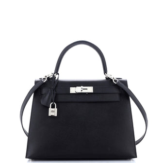 Hermes Kelly Handbag Black Epsom with Palladium Hardware 28
