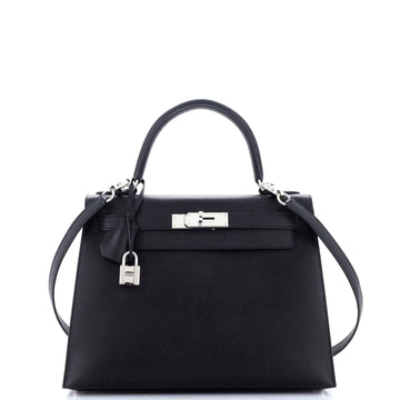 Hermes Kelly Handbag Black Epsom with Palladium Hardware 28
