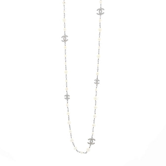 CC Station Long Necklace Metal with Faux Pearls and Crystals